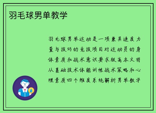 羽毛球男单教学